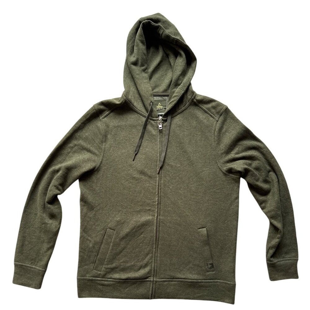 Prana Mens Olive Full-Zip Hoodie Sweatshirt M Organic Cotton/Recycled Polyester